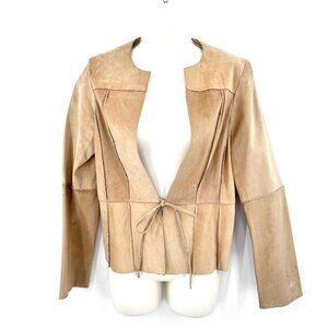VINTAGE ILLIA SUPER SOFT SUEDE LEATHER TAN TIE FRONT JACKET - Small-Medium